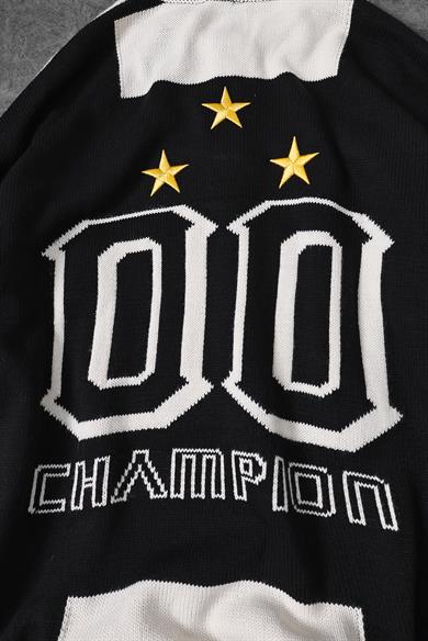 Erkek Siyah-Bej Striker Polo Yaka Oversize Kazak