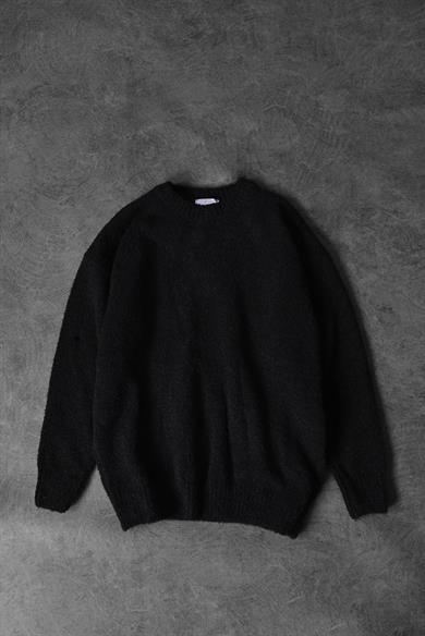 Erkek Siyah Bisiklet Yaka Oversize Yün Kazak