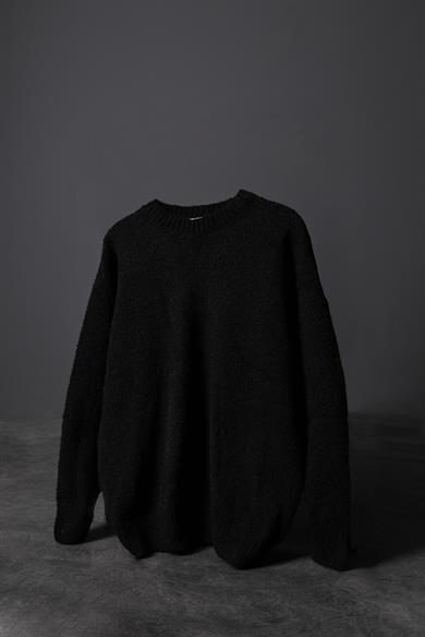 Erkek Siyah Bisiklet Yaka Oversize Yün Kazak