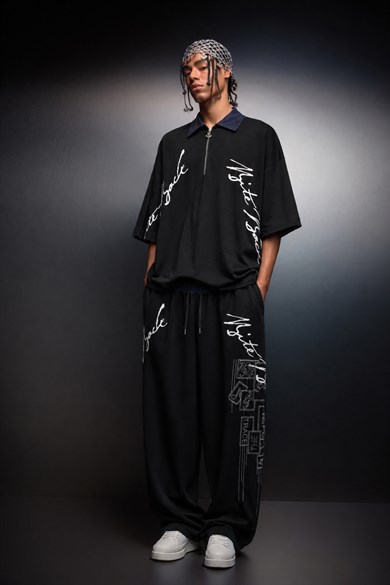 Erkek Siyah Bite Back Kemer Detaylı Baggy Eşofman