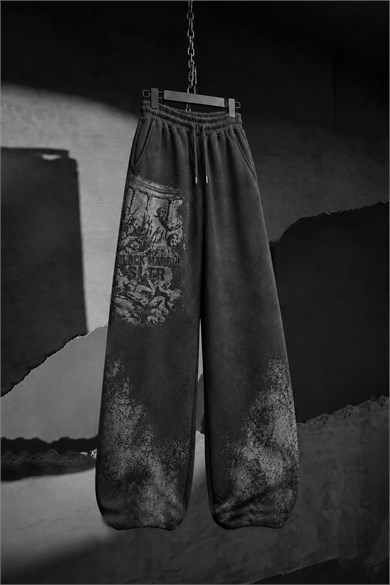 Erkek Siyah Black Marble Özel Yıkamalı Baggy Eşofman