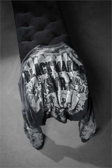 Erkek Siyah Black Marble Özel Yıkamalı Oversize Sweatshirt