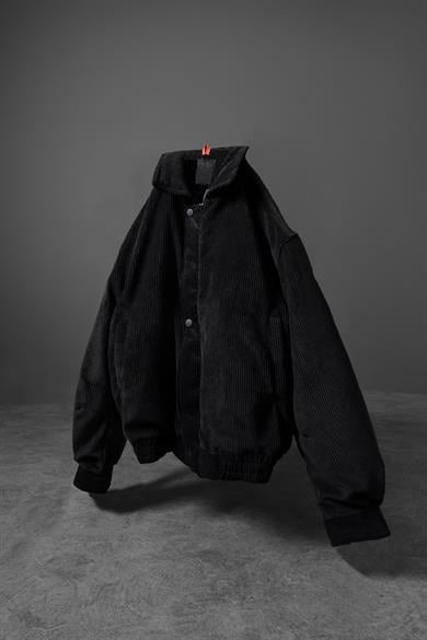 Erkek Siyah Bomber Fermuarlı Astarlı Kadife Ceket