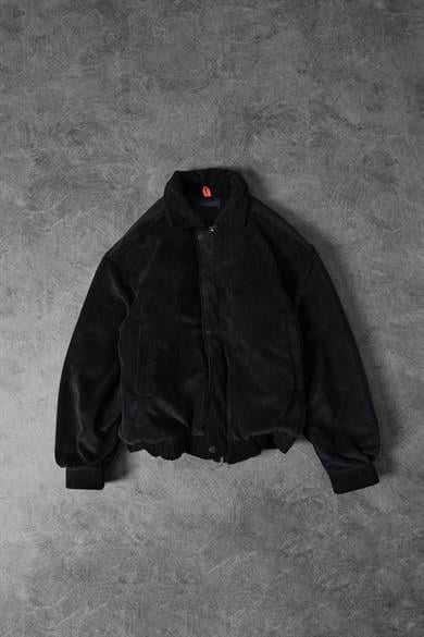 Erkek Siyah Bomber Fermuarlı Astarlı Kadife Ceket