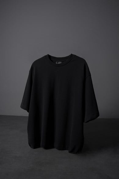 Erkek Siyah Boxy Fit Basic Tshirt