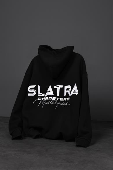 Erkek Siyah Chaos Team Nakışlı Kapüşonlu Oversize Sweatshirt