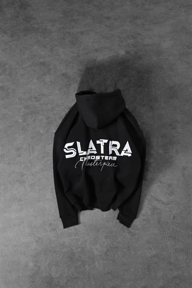 Erkek Siyah Chaos Team Nakışlı Kapüşonlu Oversize Sweatshirt