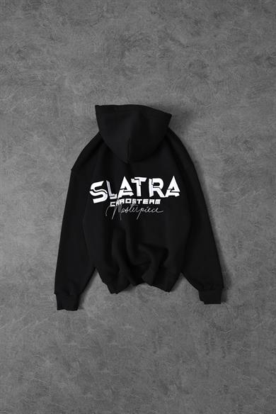 Erkek Siyah Chaos Team Nakışlı Kapüşonlu Oversize Sweatshirt