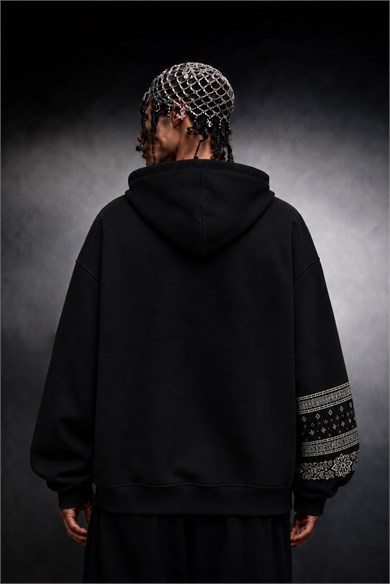 Erkek Siyah Codex Oversize Full Zip Hoodie