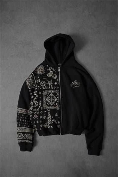 Erkek Siyah Codex Oversize Full Zip Hoodie
