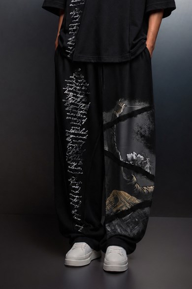 Erkek Siyah Conductor Baskılı Parçalı Baggy Eşofman