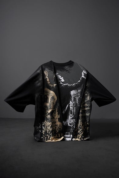 Erkek Siyah Conductor Baskılı Parçalı Oversize Tshirt