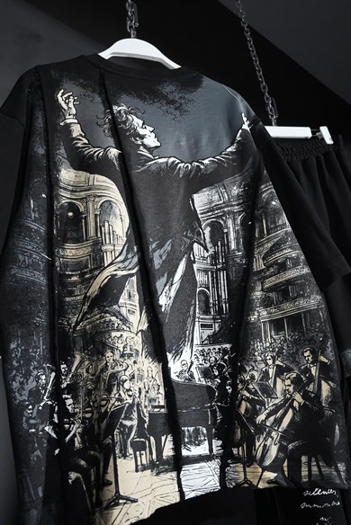 Erkek Siyah Conductor Baskılı Parçalı Oversize Tshirt