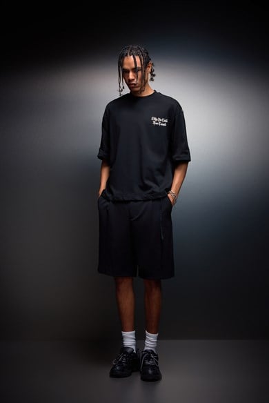 Erkek Siyah Confiado Baskılı Box Fit Tshirt