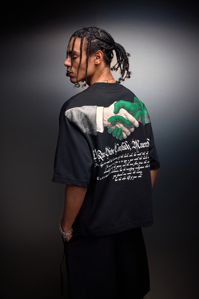 Erkek Siyah Confiado Baskılı Box Fit Tshirt