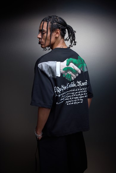 Erkek Siyah Confiado Baskılı Box Fit Tshirt