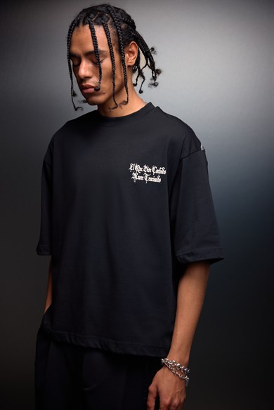 Erkek Siyah Confiado Baskılı Box Fit Tshirt