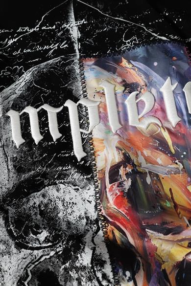 Erkek Siyah Completed Nakış ve  Patch Ve  Baskılı Oversize Tshirt