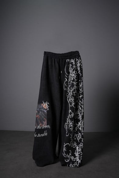Erkek Siyah Crow Patch Yıkama Efektli Baggy Eşofman