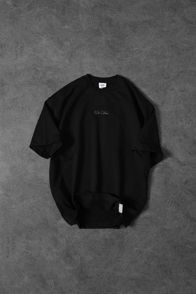Erkek Siyah Da Vinci Kabartma Baskılı Oversize Tshirt