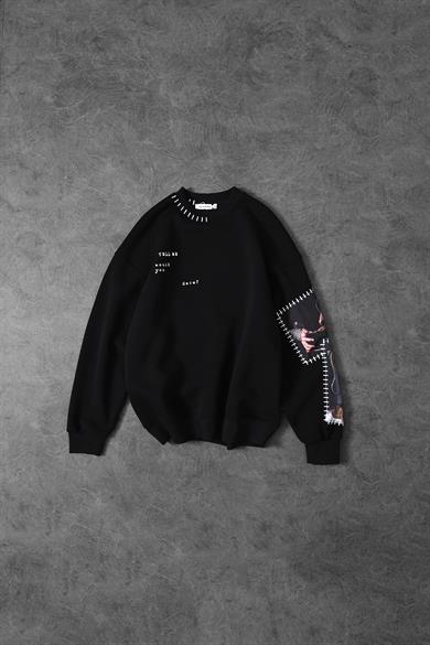 Erkek Siyah Dare Of Sltr Kol Patch Oversize Sweatshirt