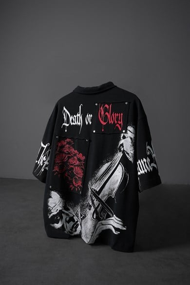 Erkek Siyah Death or Glory Patchli Box Fit Polo Yaka Tshirt