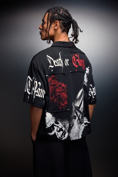 Erkek Siyah Death or Glory Patchli Box Fit Polo Yaka Tshirt