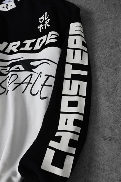 Erkek Siyah Deathride Baskılı V Yaka Oversize Racing Sweatshirt