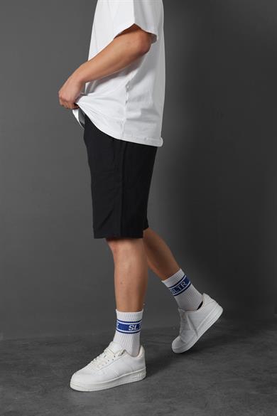 Erkek Siyah Dokulu Keten Şort