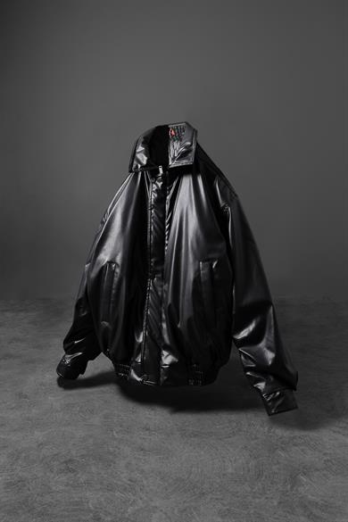 Erkek Siyah Dolumlu Fermuarlı Bomber Deri Ceket