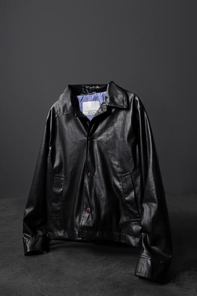 Erkek Siyah Düğmeli Çizgi Astarlı Deri Ceket