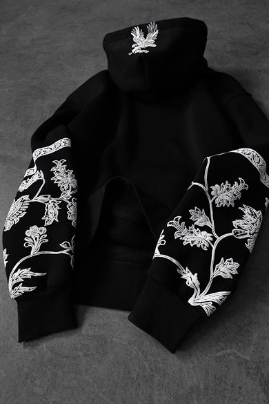 Erkek Siyah Eagle Baskılı Oversize Kapüşonlu Sweatshirt