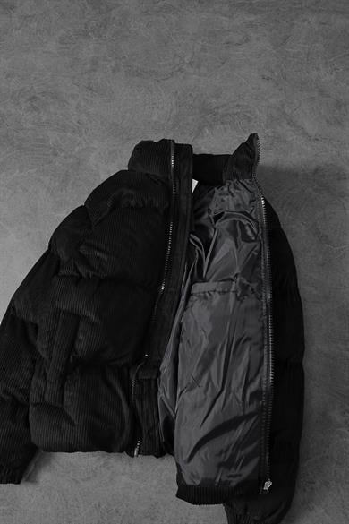 Erkek Siyah Ekstra Dolumlu Şişme Kadife Mont