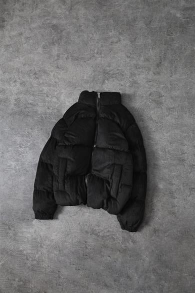 Erkek Siyah Ekstra Dolumlu Şişme Kadife Mont