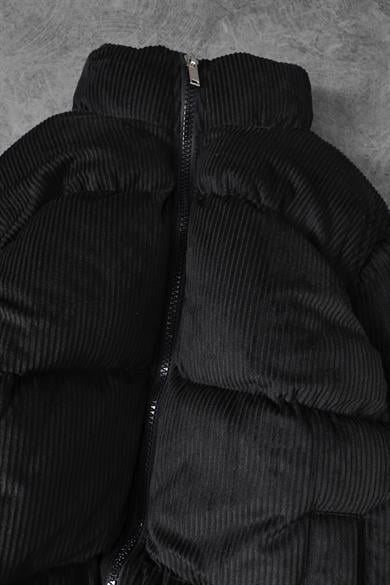 Erkek Siyah Ekstra Dolumlu Şişme Kadife Mont