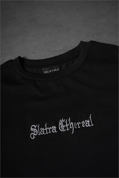 Erkek Siyah Ethereal Nakış Oversize Tshirt