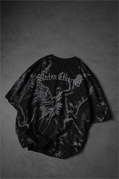 Erkek Siyah Ethereal Nakış Oversize Tshirt