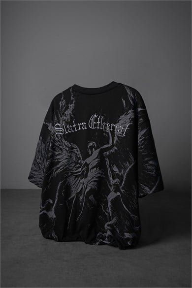 Erkek Siyah Ethereal Nakış Oversize Tshirt