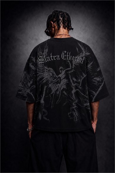 Erkek Siyah Ethereal Nakış Oversize Tshirt