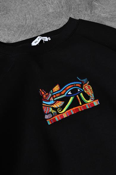 Erkek Siyah Eye Of Ra Nakış İşlemeli Oversize Sweatshirt