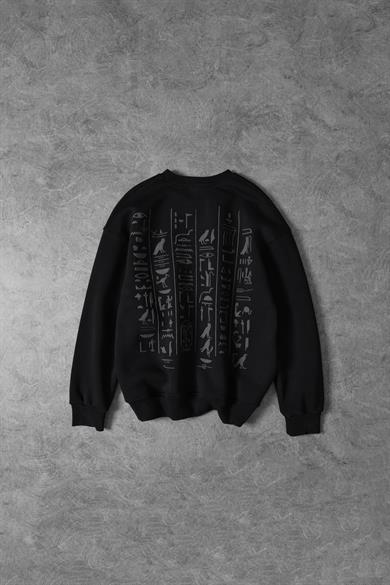 Erkek Siyah Eye Of Ra Nakış İşlemeli Oversize Sweatshirt