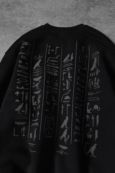 Erkek Siyah Eye Of Ra Nakış İşlemeli Oversize Sweatshirt