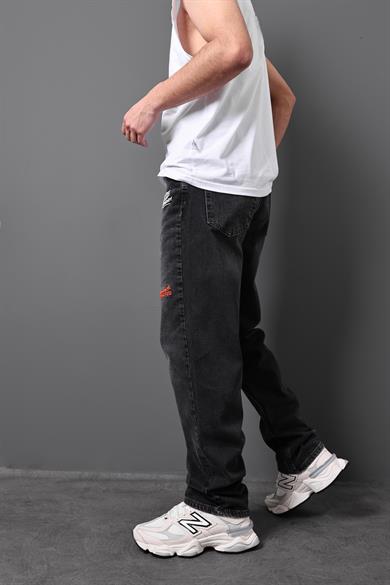 Erkek Siyah Free Spirit Nakışlı Taşlı Baggy Pantolon