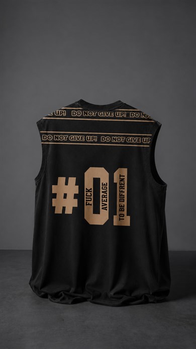 Erkek Siyah Fuck Average Sıfır Kol Oversize Atlet