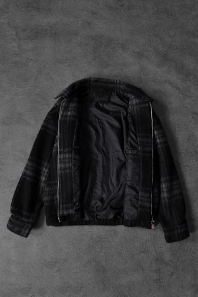 Erkek Siyah Full Zip Astarlı Yün Ceket