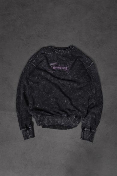 Erkek Siyah Future Yıkamalı Baskılı Oversize Sweatshirt
