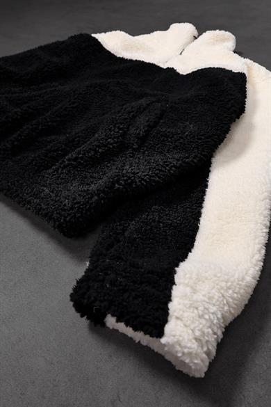 Erkek Siyah Garnili Full Zip Peluş Sweatshirt