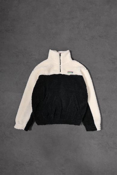 Erkek Siyah Garnili Full Zip Peluş Sweatshirt