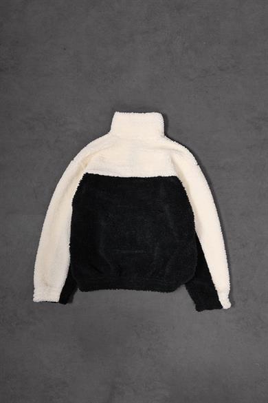 Erkek Siyah Garnili Full Zip Peluş Sweatshirt