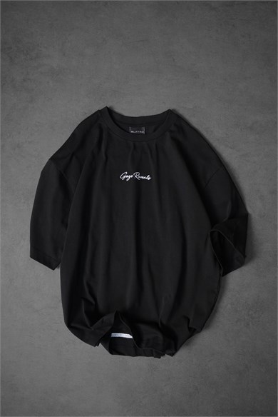 Erkek Siyah Gaze Reveals Kadife Patch Oversize Tshirt